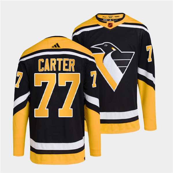 Men's Pittsburgh Penguins #77 Jeff Carter Black 2022 Reverse Retro Stitched Jersey Dzhi